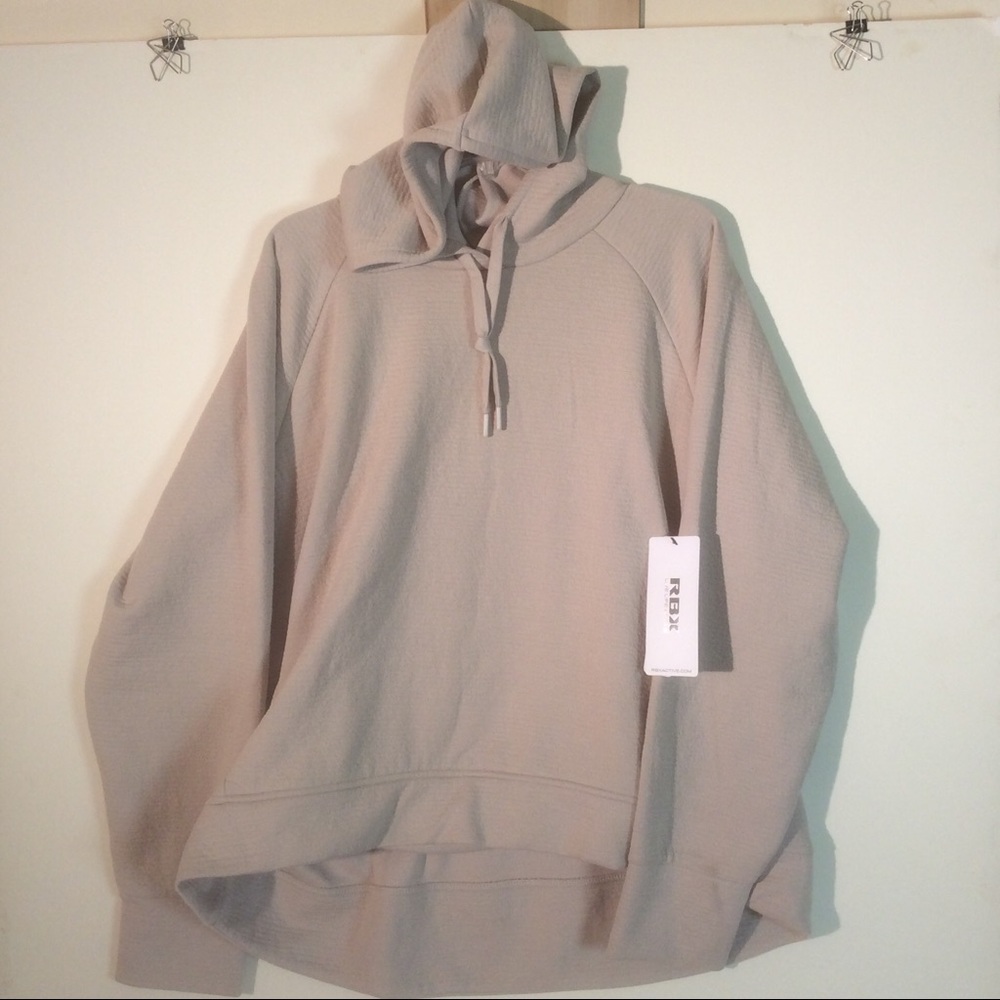 New RBX Active Beige Textured Hoodie Tan Long Sleeve Pullover Sweatshirt w/ Hood
